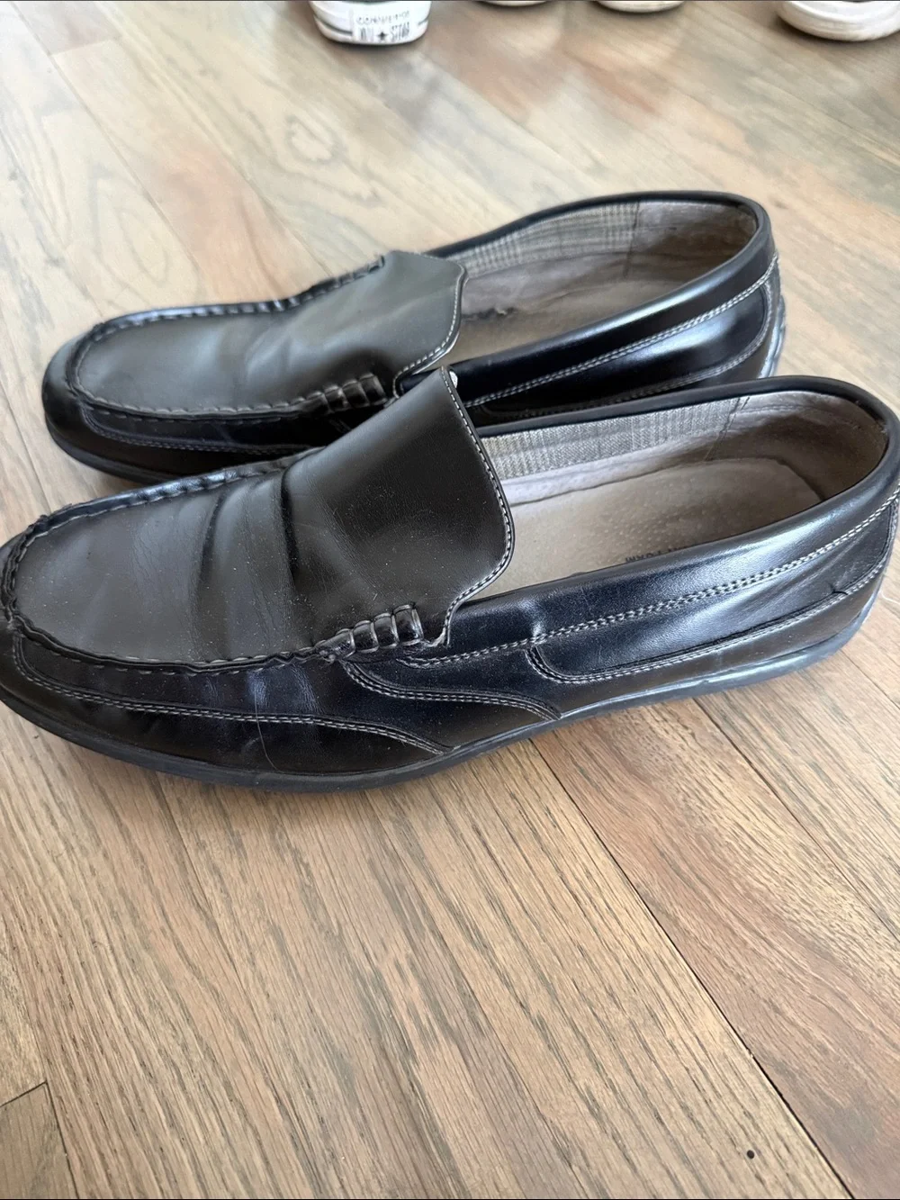 Nunn Bush Black Leather Moc Toe Slip-On Loafers